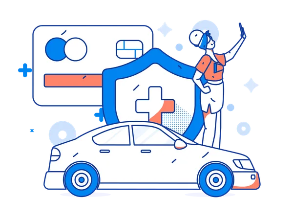 Woman doing mobile payment of car insurance  Illustration