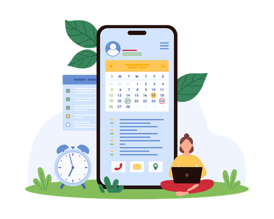 Woman doing mobile planning  Illustration