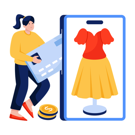 Woman doing Mobile shopping Illustration
