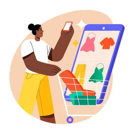 Woman doing mobile shopping  Illustration