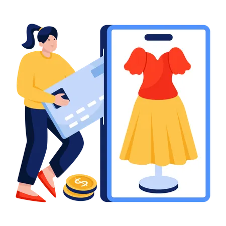 Woman doing Mobile shopping  Illustration