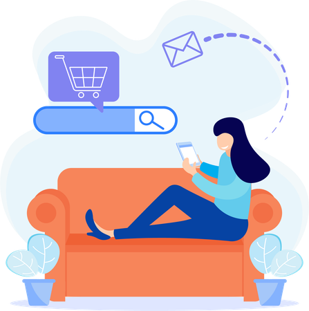 Woman doing mobile shopping  Illustration