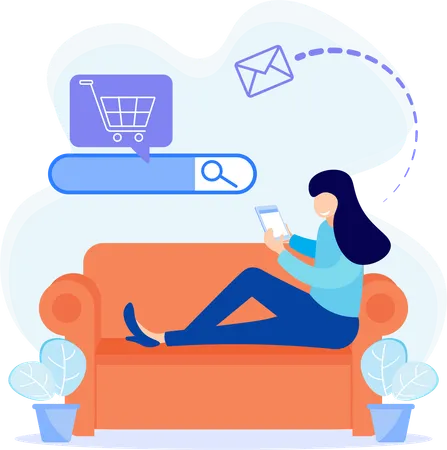 Woman doing mobile shopping  Illustration