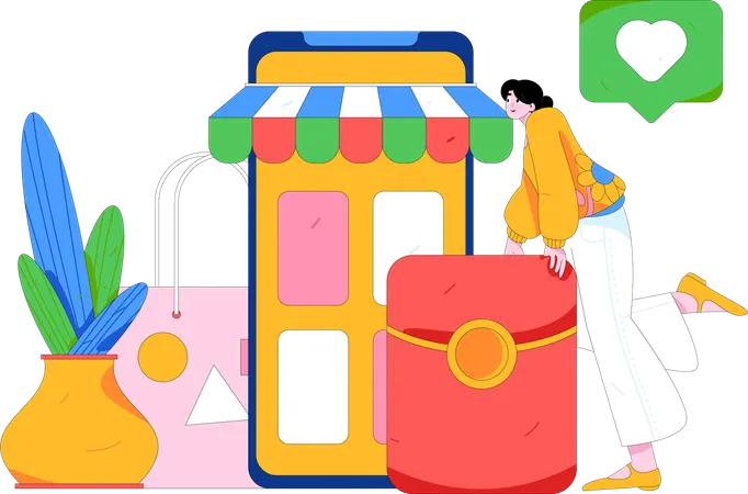 Woman doing mobile shopping  Illustration