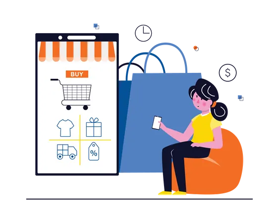 Woman doing mobile shopping  Illustration