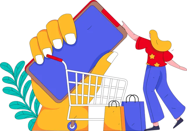 Woman doing mobile shopping  Illustration