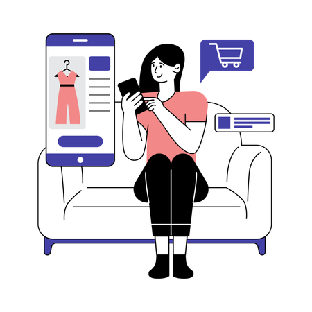 Woman doing Mobile shopping on couch  Illustration
