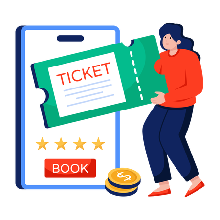 Woman doing Mobile ticket booking  Illustration