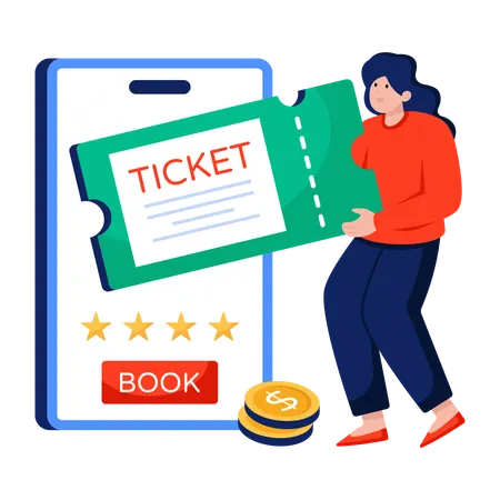 Woman doing Mobile ticket booking  Illustration
