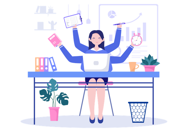 Woman Doing Multitasking  Illustration