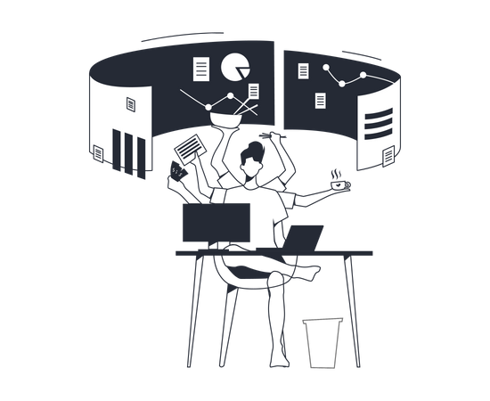 Woman doing Multitasking while working from home  Illustration
