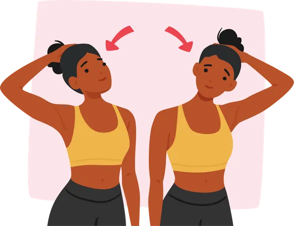 Black Woman Character Doing Neck Exercises Gently Stretching Tilting And Rotating Her Head From Side To Side To Improve Flexibility And Relieve Tension Cartoon People Vector Illustration Illustration