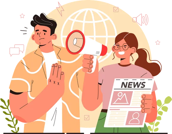 Woman doing newspaper announcement  Illustration