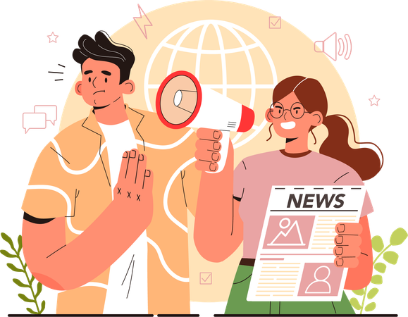 Woman doing newspaper announcement  일러스트레이션