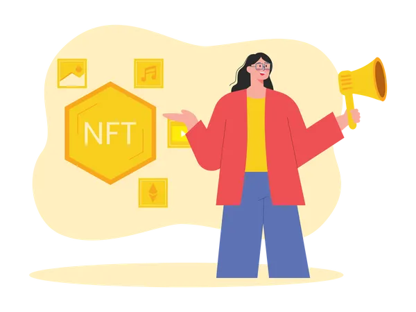 Woman doing NFT marketing Illustration