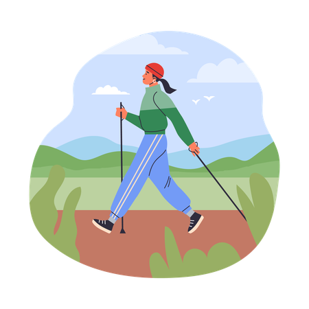 Woman doing nordic walking  Illustration