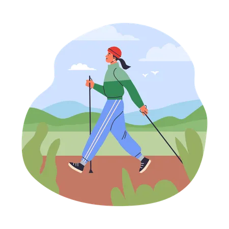 Woman doing nordic walking  Illustration