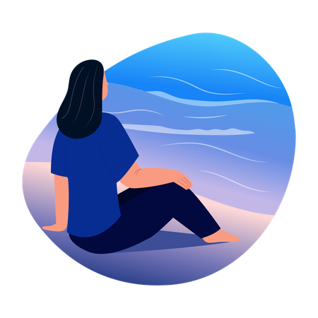 海を見つめる女性  イラスト