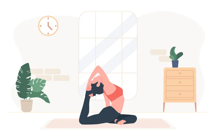 Illustration Of Woman Yoga Doing Eka Pada Rajakapotasana One Legged King Pigeon Exercise Illustration