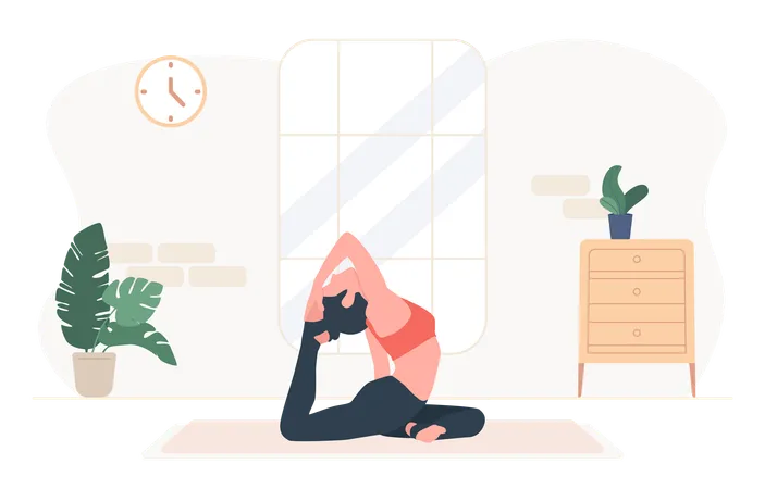 Woman doing one legged king pigeon exercise  Illustration