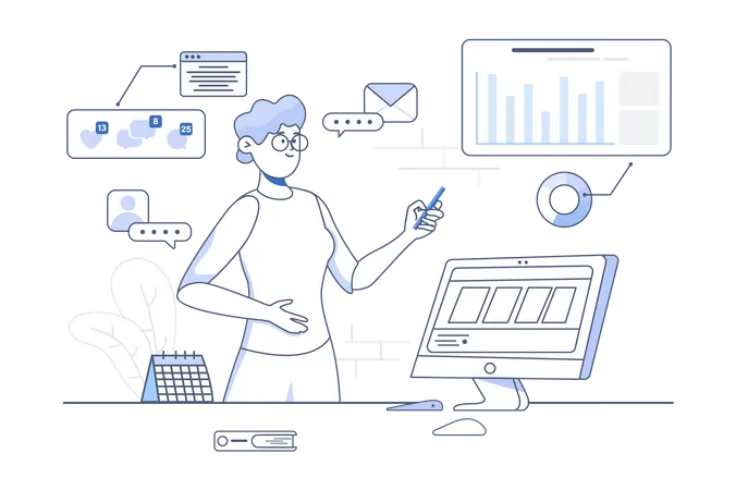 Woman doing Online analysis  Illustration