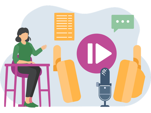 Woman doing online Audio Course  Illustration