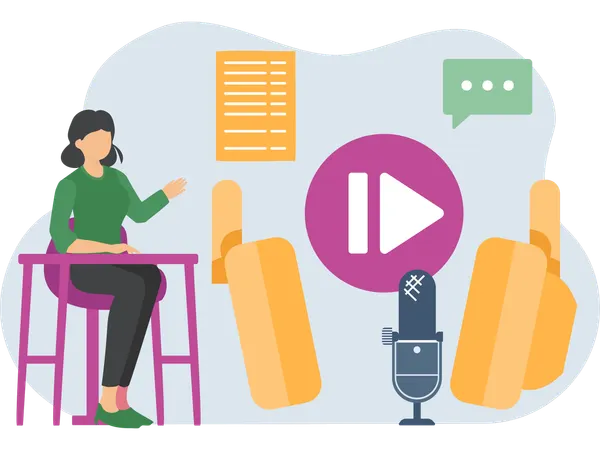 Woman doing online Audio Course  Illustration