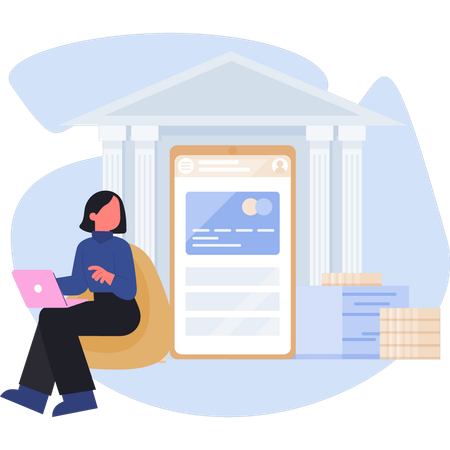 Woman doing online banking work  Illustration