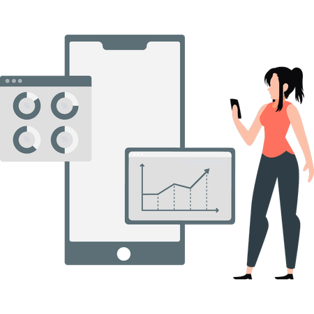 Woman doing online business analysis  Illustration