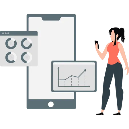 Woman doing online business analysis  Illustration