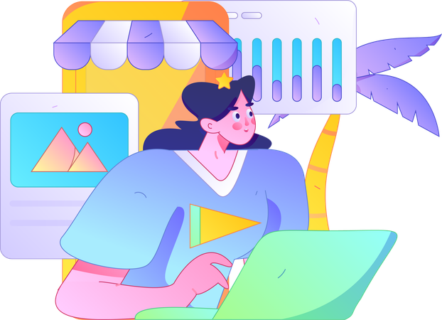 Woman doing online business analysis  Illustration