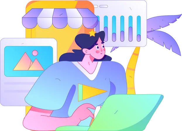 Woman doing online business analysis  Illustration