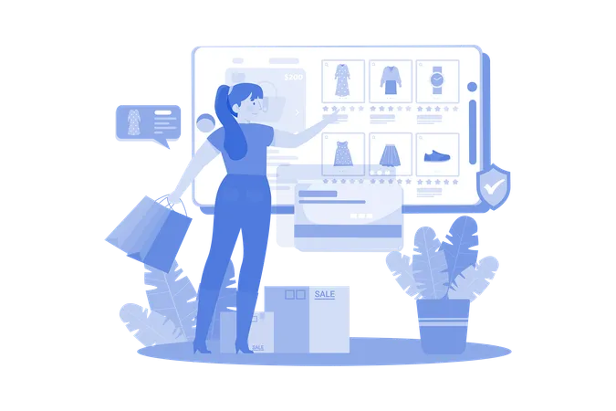 Woman doing online clothes shopping  Illustration