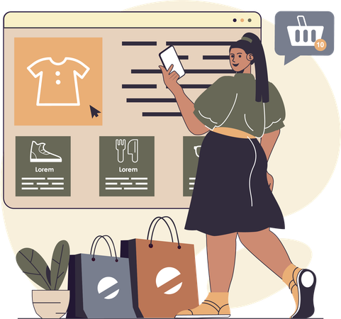 Woman doing online clothes shopping  Illustration