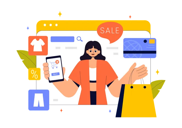 Woman doing online clothes shopping  Illustration