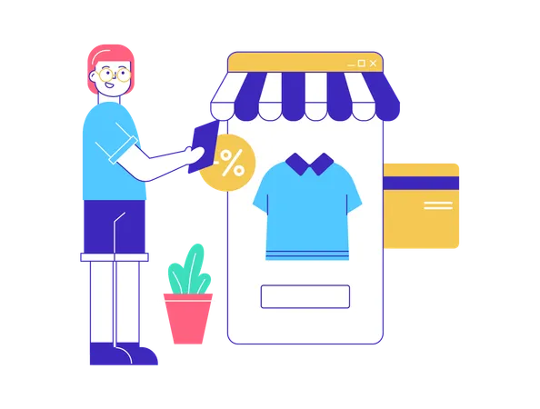 Woman doing online clothes shopping  Illustration