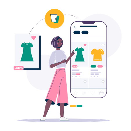 Woman doing online clothes shopping  Illustration