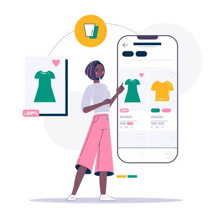 Woman doing online clothes shopping  Illustration