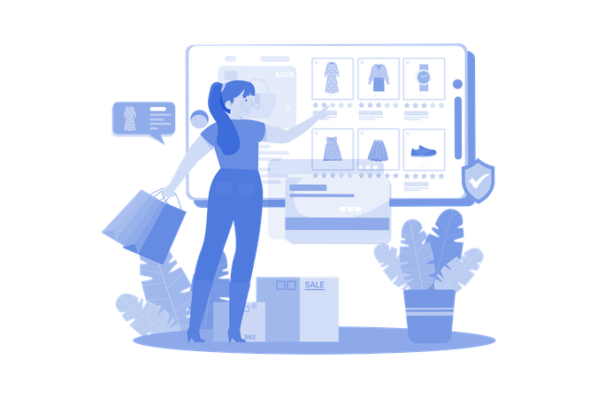 Woman doing online clothes shopping  Illustration