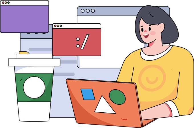 Woman doing online coding  Illustration