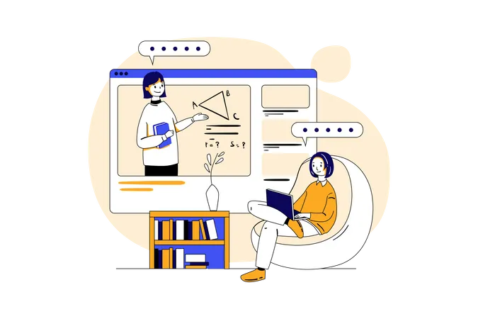 Woman doing online course  Illustration