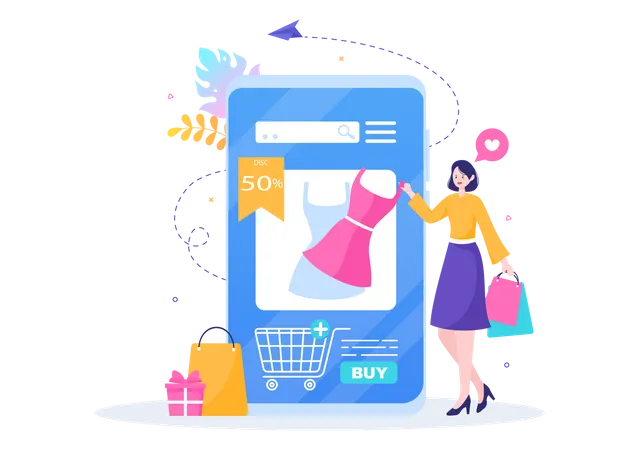 Woman doing online discount shopping  Illustration