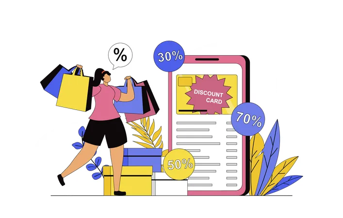 Woman doing online discount shopping  Illustration