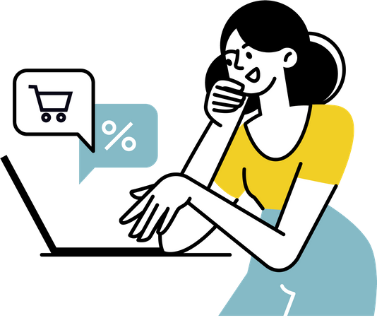 Woman doing online discount shopping  Illustration