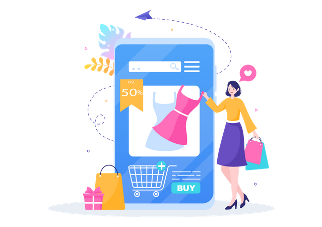 Woman doing online discount shopping  Illustration