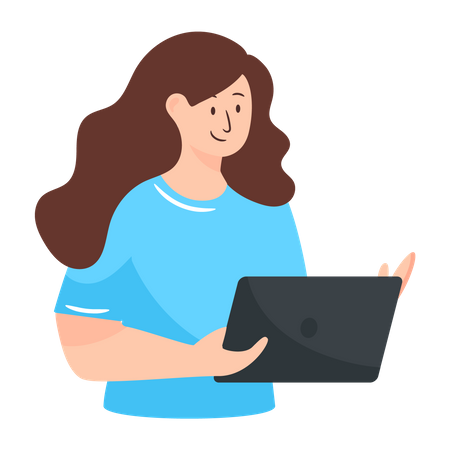 Woman doing online discussing on tablet  Illustration
