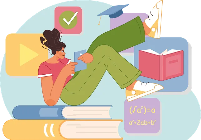 Woman Doing Online education  Illustration