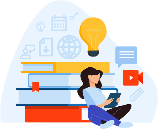 Woman Doing Online education  Illustration