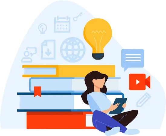 Woman Doing Online education  Illustration