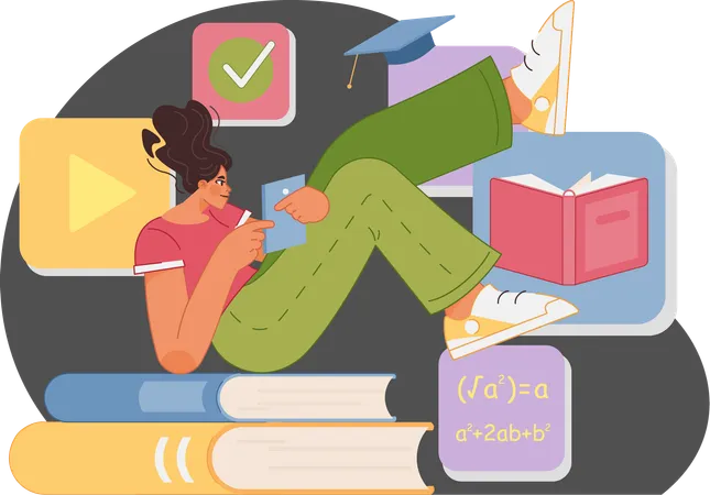 Woman Doing Online education  Illustration